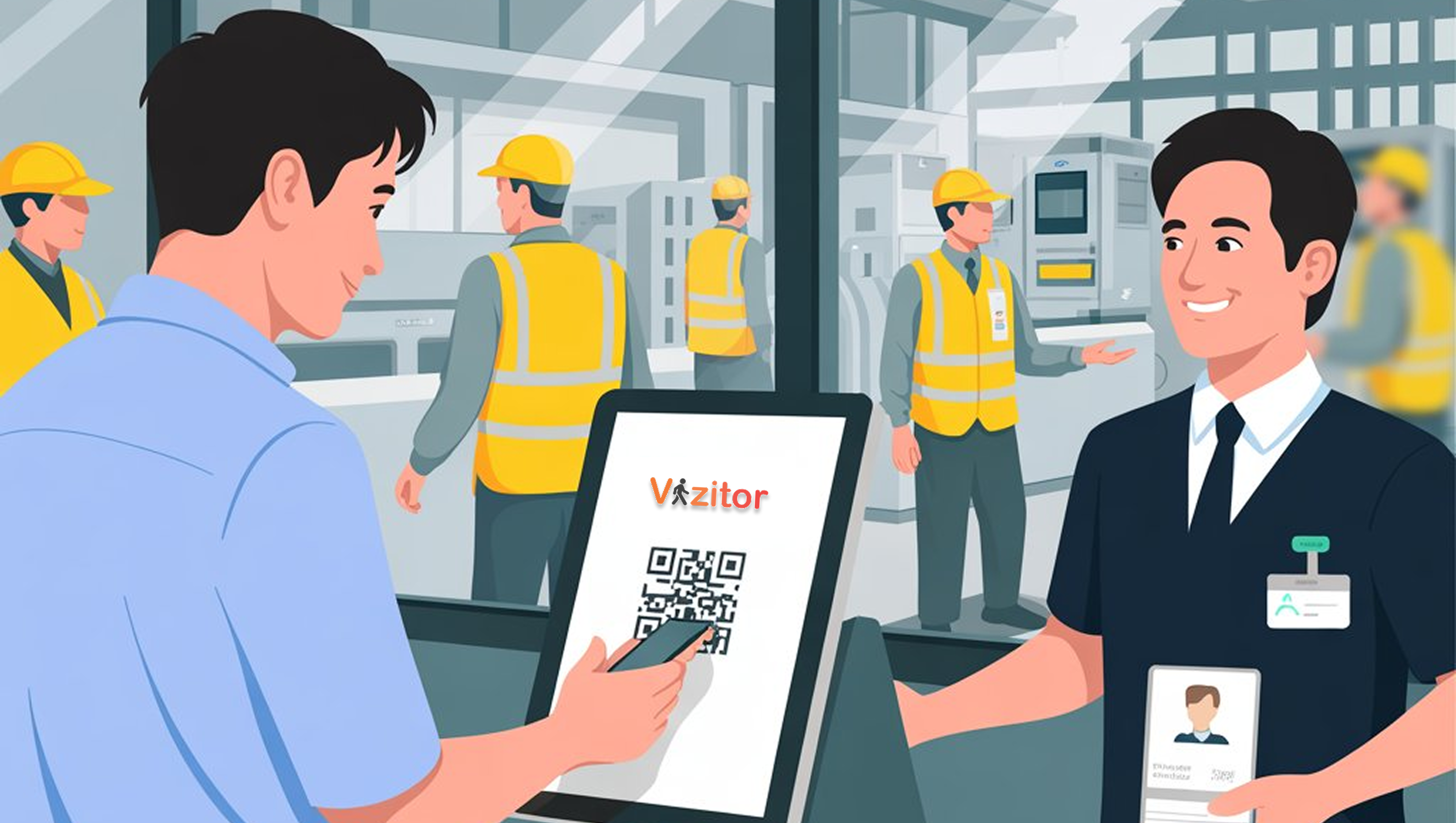 Visitor scanning QR at reception 