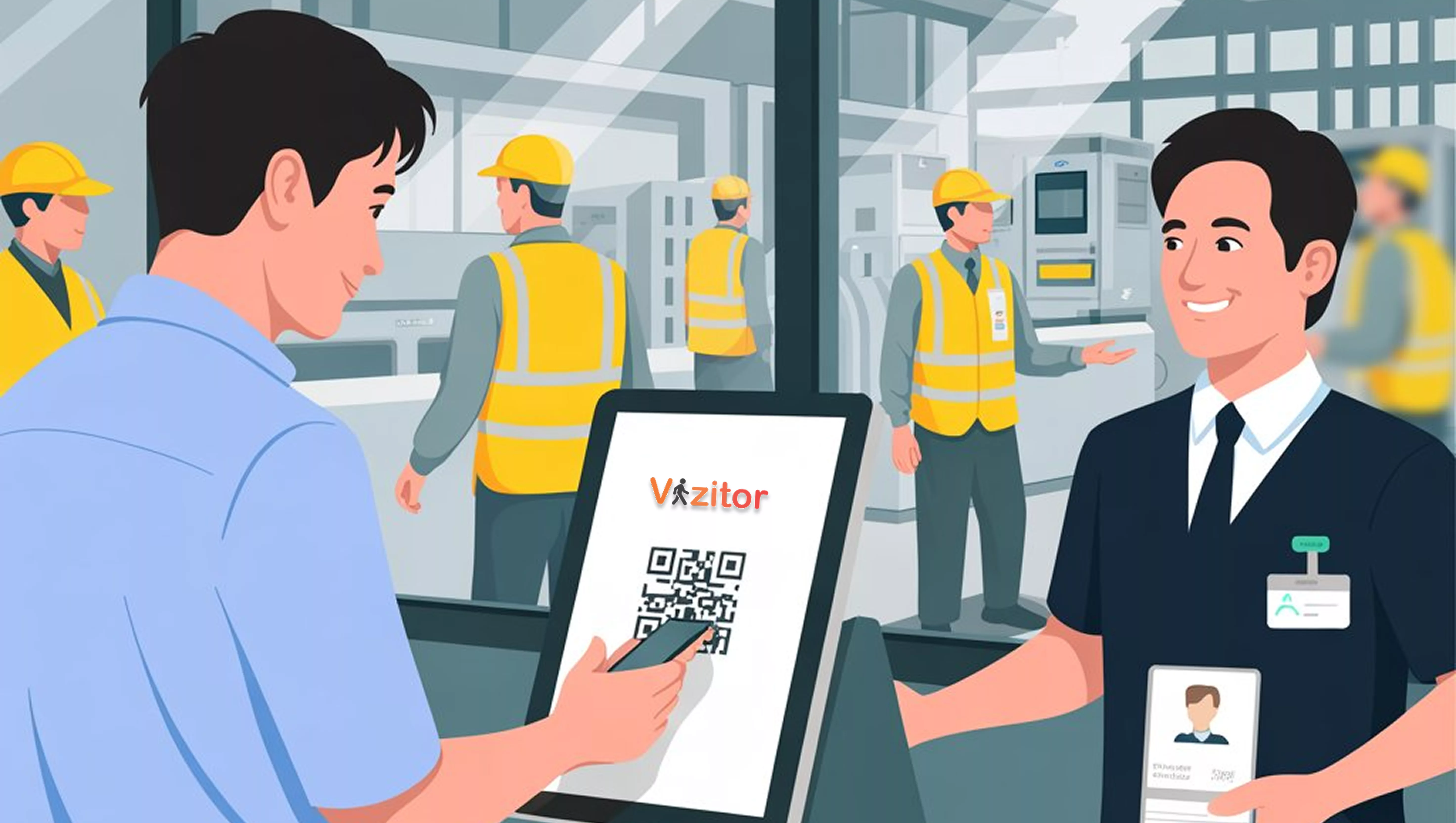Visitor scanning QR at reception Visitor scanning QR at reception